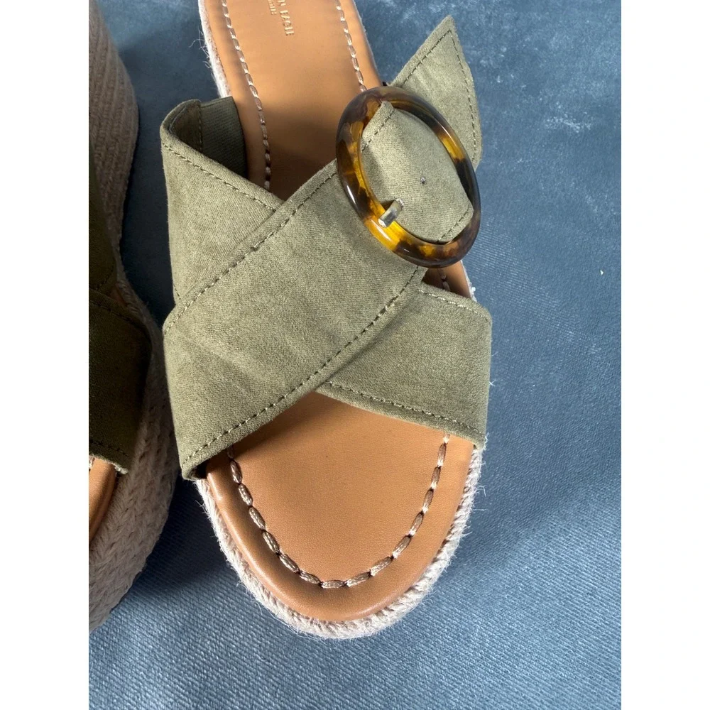 American Eagle Olive Sz‎ 10 Espadrille Platform Sandals Tortoise Buckle New